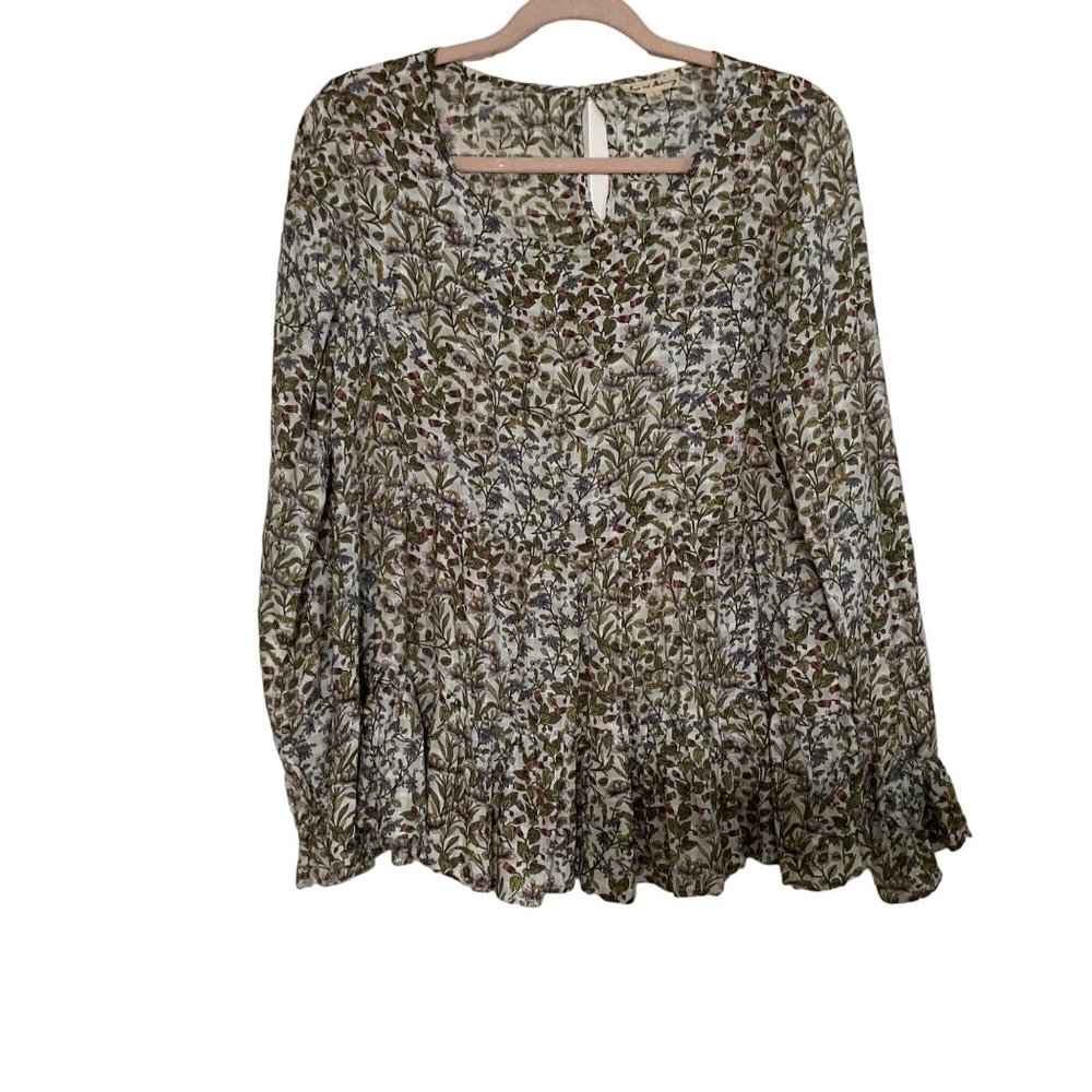 Jane And Delancey‎ Woman's Floral Blouse Pull Over Large Key Hole Back Rayon